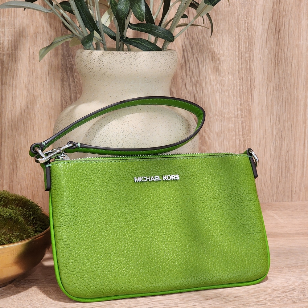 Michael Michael Kors Green Jet Set Small Pebbled Leather Women's Wristlet - Picture 6 of 10